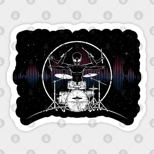 Davinci Alien Drummer Sticker by ThreadWeird Apparel Company